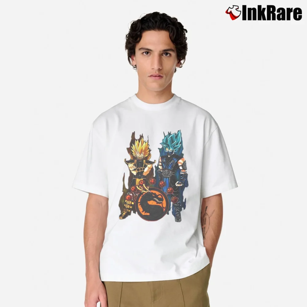 Men’s Goku And Vegeta Mortal Kombat Mashup Classic T-Shirt in white | Soft, Breathable Everyday Wear
