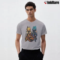 Men’s Goku And Vegeta Mortal Kombat Mashup V-Neck Tee in sport grey | Sharp, Breathable, Everyday Staple