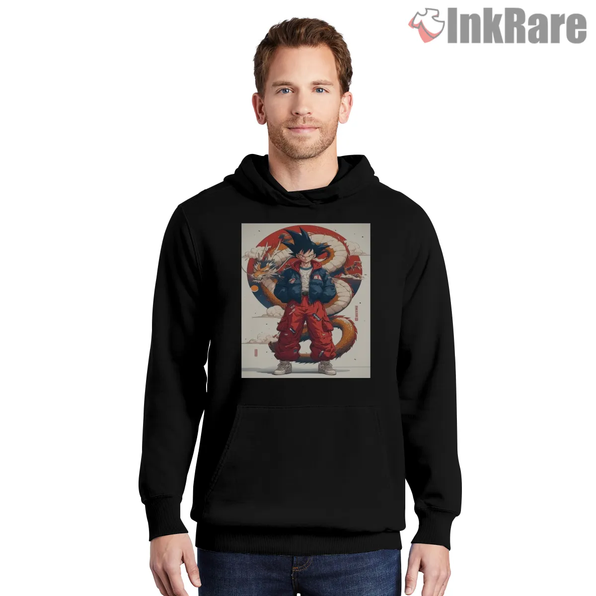 Goku Anime Street Legend Dragon Power Shirt on black hoodie for men graphic tee