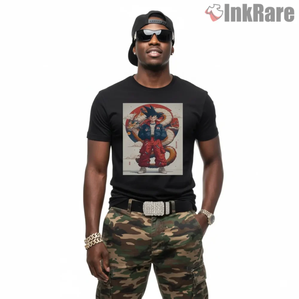 Goku Anime Street Legend Dragon Power Shirt on black short sleeve shirt for men graphic tee