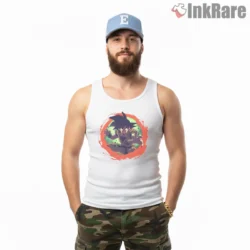 Goku Aura Charge Anime Street Art Shirt on white tank top for men graphic tee