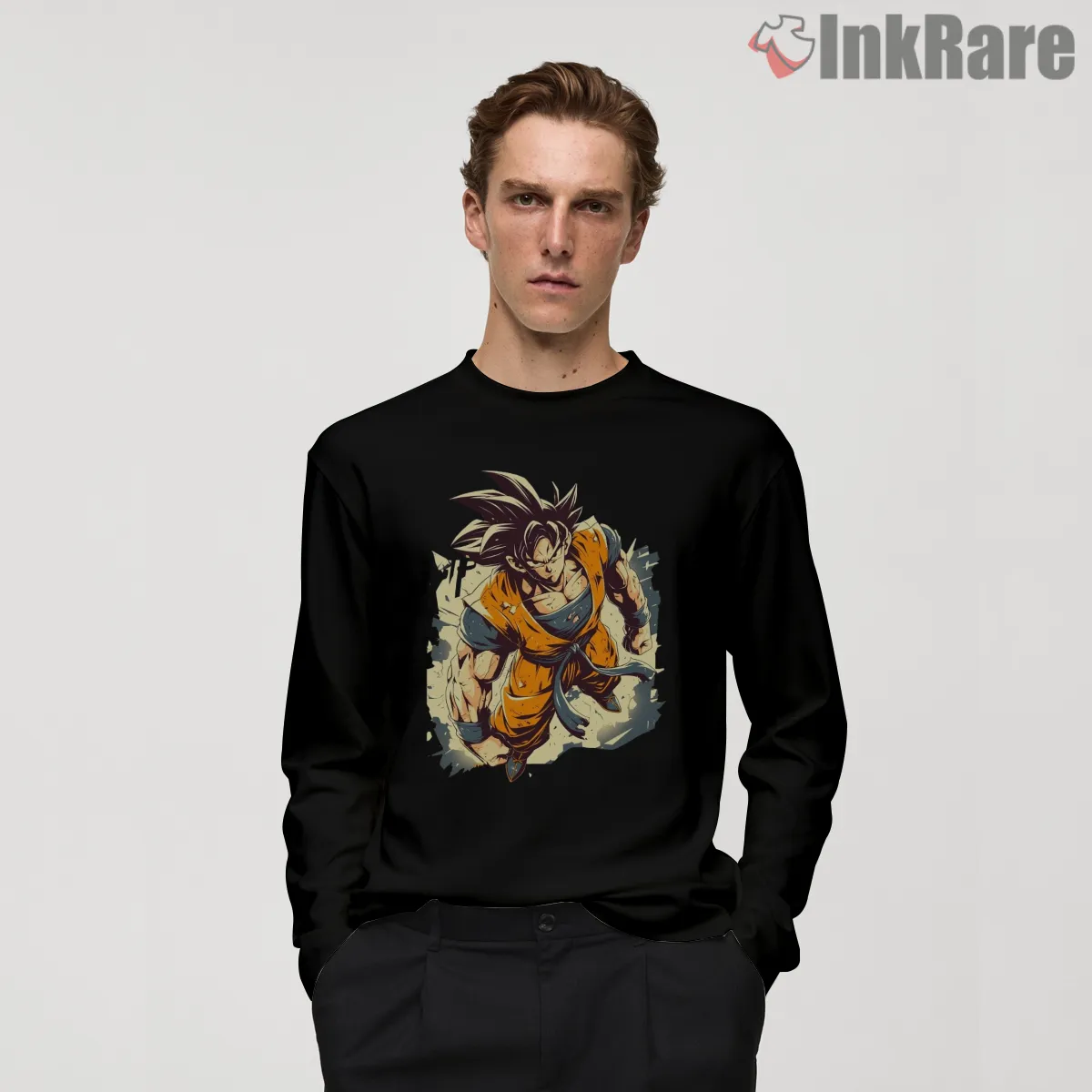 Goku Battle Worn Warrior Walk Long Sleeve Black Goku Battle Worn Warrior Walk Shirt on black long sleeve shirt for men graphic tee