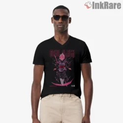 Goku Black Crimson Energy Villain Shirt on black v-neck shirt for men graphic tee