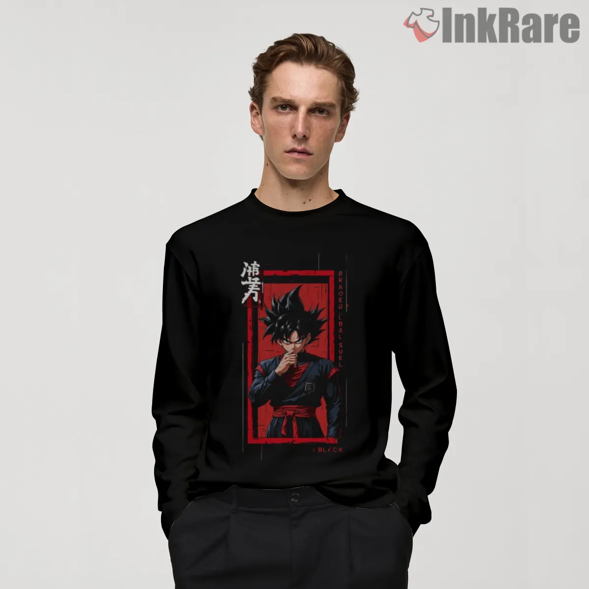 Goku Black Red Frame Villain Aura Shirt on black long sleeve shirt for men graphic tee