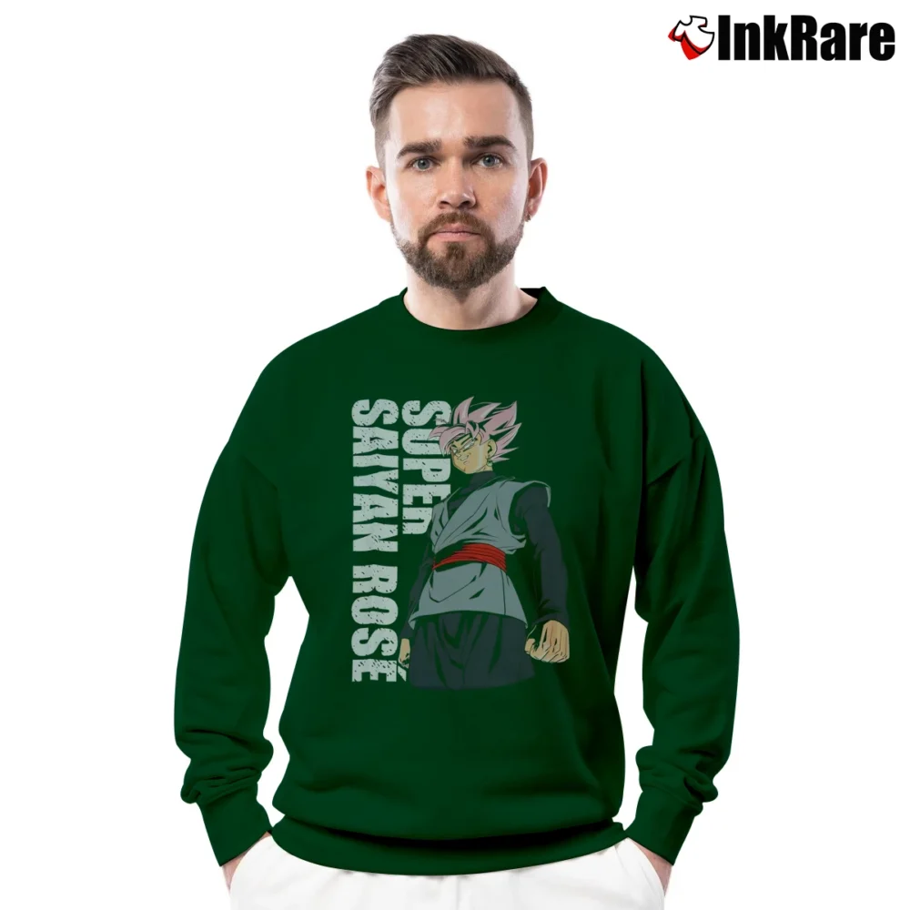 Men’s Goku Black Super Saiyan Rose Dragon Ball Super Crewneck Sweatshirt in forest green | Cozy Fabric, Clean Style