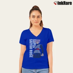 Women’s Goku Black Super Saiyan Rose Dragon Ball Super V-Neck Tee in royal blue | Chic Neckline, Soft Texture