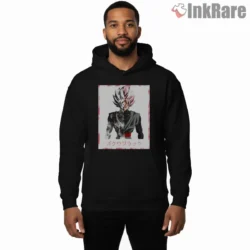 Goku Black White Smoke Manga Poster Shirt on black hoodie for men graphic tee