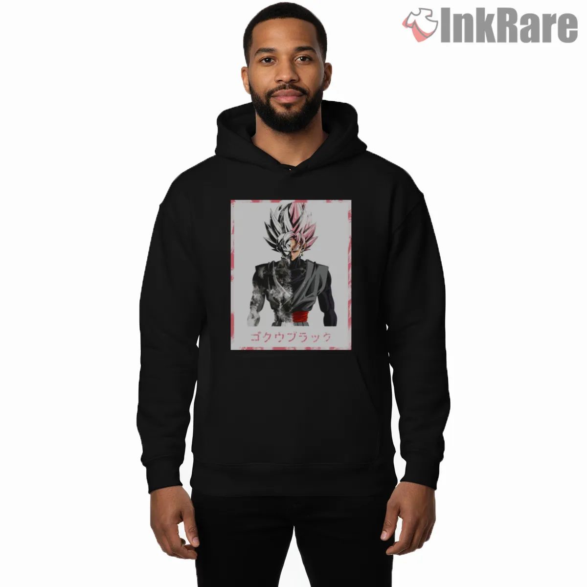 Goku Black White Smoke Manga Poster Hoodie Black Goku Black White Smoke Manga Poster Shirt on black hoodie for men graphic tee