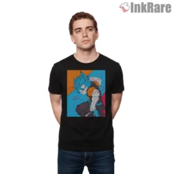 Goku Blue Dynamic Panel Art Shirt on black short sleeve shirt for men graphic tee