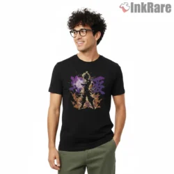 Goku Collector Edition Purple Energy Burst Shirt on black short sleeve shirt for men graphic tee
