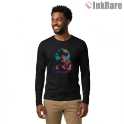 Goku Cosmic Brushstroke Street Art Shirt on black long sleeve shirt for men graphic tee