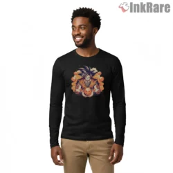 Goku Dragon Ball Energy Burst Shirt on black long sleeve shirt for men graphic tee