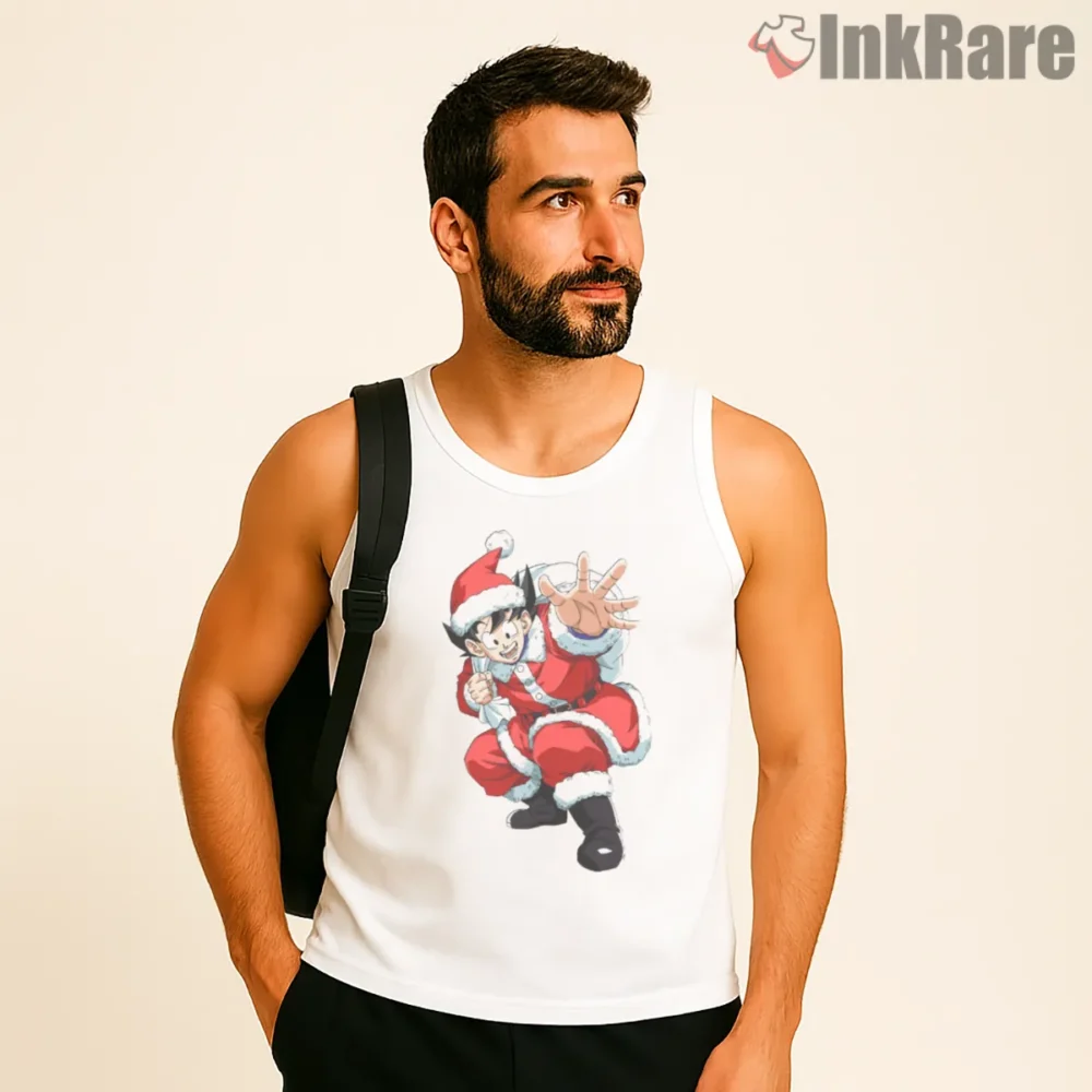 Goku Dragon Ball Z Christmas Santa Shirt on white tank top for men graphic tee