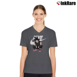 Women’s Goku Dragon Ball Z X Nike Logo Fashion V-Neck Tee in charcoal | Chic Neckline, Soft Texture