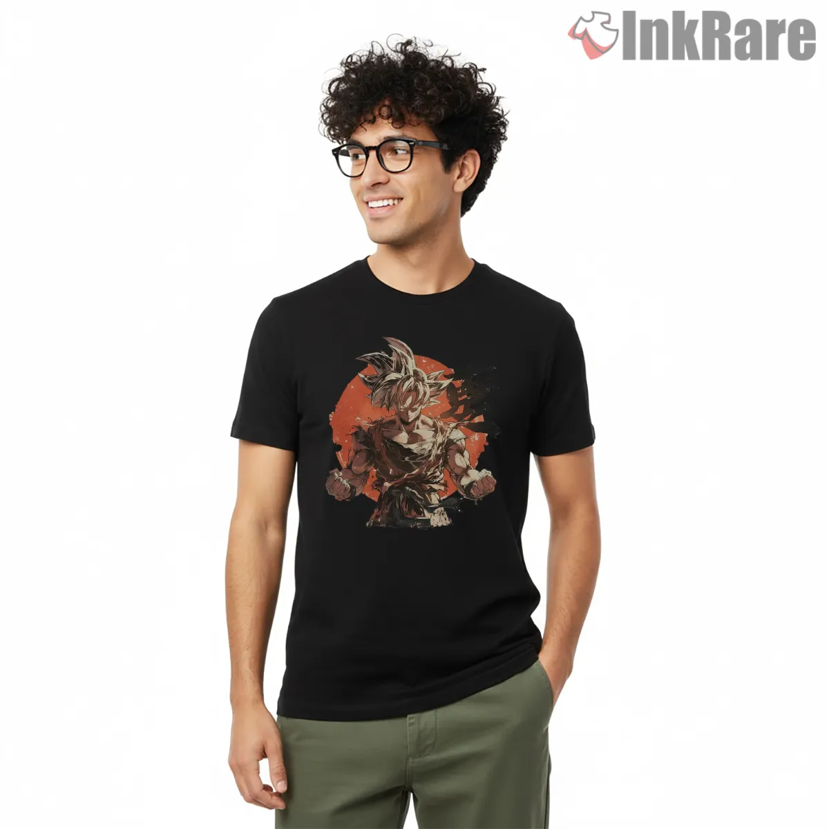Goku Dust Storm Battle Focus Short Sleeve Black Goku Dust Storm Battle Focus Shirt on black short sleeve shirt for men graphic tee