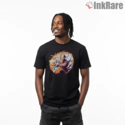 Goku Fiery Super Saiyan Surge Shirt on black short sleeve shirt for men graphic tee