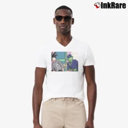 Men’s Goku Friday Daaaamn Funny Dragon Ball V-Neck Tee in white | Sharp, Breathable, Everyday Staple