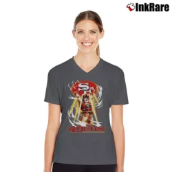 Women’s Goku Genki Dama San Francisco 49ers Mashup V-Neck Tee in charcoal | Chic Neckline, Soft Texture