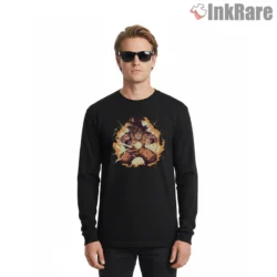 Goku Kamehameha Charge Fire Burst Shirt on black long sleeve shirt for men graphic tee
