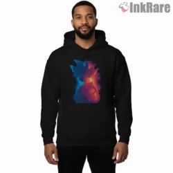 Goku Neon Blue And Crimson Profile Shirt on black hoodie for men graphic tee