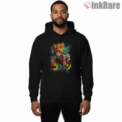 Goku Neon Graffiti Charge Shirt on black hoodie for men graphic tee
