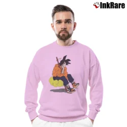 Men’s Goku Nimbus Cloud Dragon Ball Z Retro Crewneck Sweatshirt in light pink | Cozy Fabric, Clean Style
