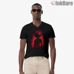 Goku Red Shadow Silhouette Shirt on black v-neck shirt for men graphic tee