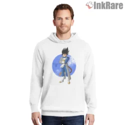 Goku Saiyan Armor Blue Aura Warrior Shirt on white hoodie for men graphic tee