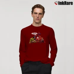 Men’s Goku Saved The World Funny Dragon Ball Avengers Long-Sleeve Shirt in maroon | Sleek, Lightweight, Year-Round Wear