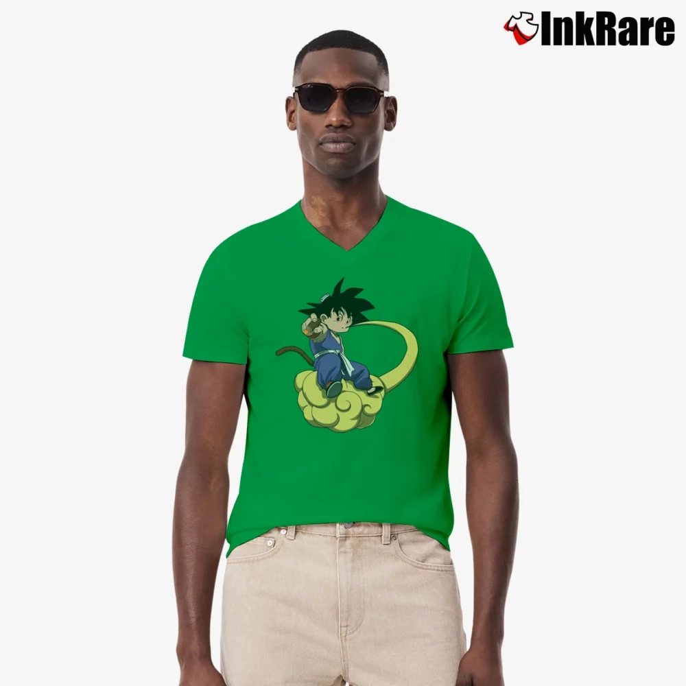 Men’s Goku Smoking Funny Dragon Ball V-Neck Tee in irish green | Sharp, Breathable, Everyday Staple