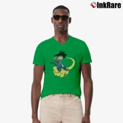 Men’s Goku Smoking Funny Dragon Ball V-Neck Tee in irish green | Sharp, Breathable, Everyday Staple