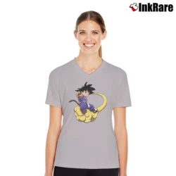 Women’s Goku Smoking Funny Dragon Ball V-Neck Tee in sport grey | Chic Neckline, Soft Texture