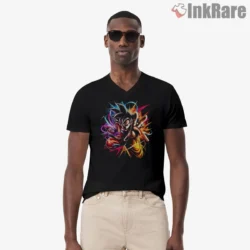 Goku Stylish Neon Outline Dragon Ball Z Shirt on black v-neck shirt for men graphic tee