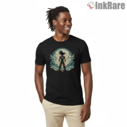 Goku Sunset Nimbus Horizon Shirt on black short sleeve shirt for men graphic tee