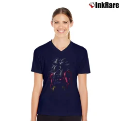 Women’s Goku Super Saiyan 4 Dragon Ball GT V-Neck Tee in navy | Chic Neckline, Soft Texture