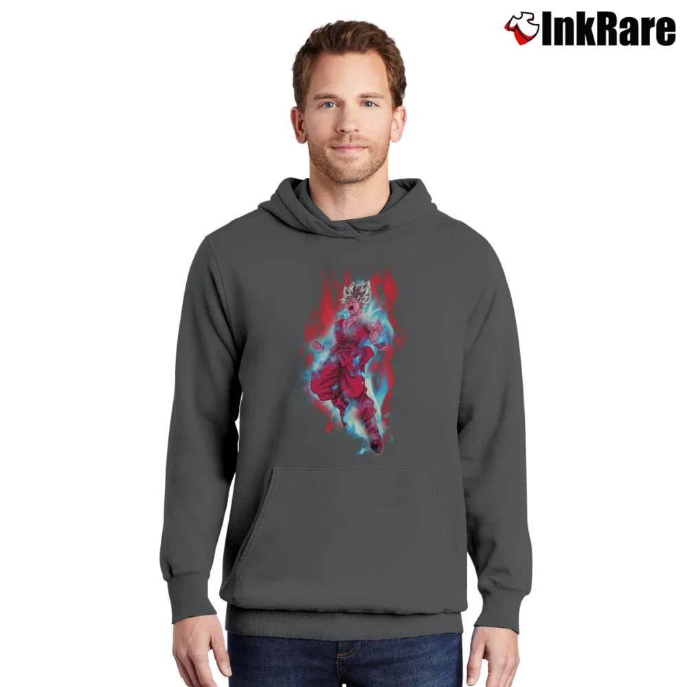 Men’s Goku Super Saiyan Blue Kaioken X10 Dragon Ball Pullover Hoodie in charcoal | Cozy, Durable, Modern Fit