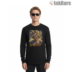 Goku Super Saiyan Golden Focus Portrait Shirt on black long sleeve shirt for men graphic tee