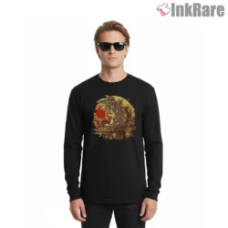Goku Super Saiyan Golden Laurel Crest Shirt on black long sleeve shirt for men graphic tee