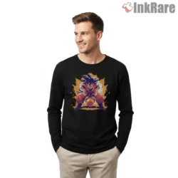 Goku Super Saiyan Power Burst Shirt on black long sleeve shirt for men graphic tee
