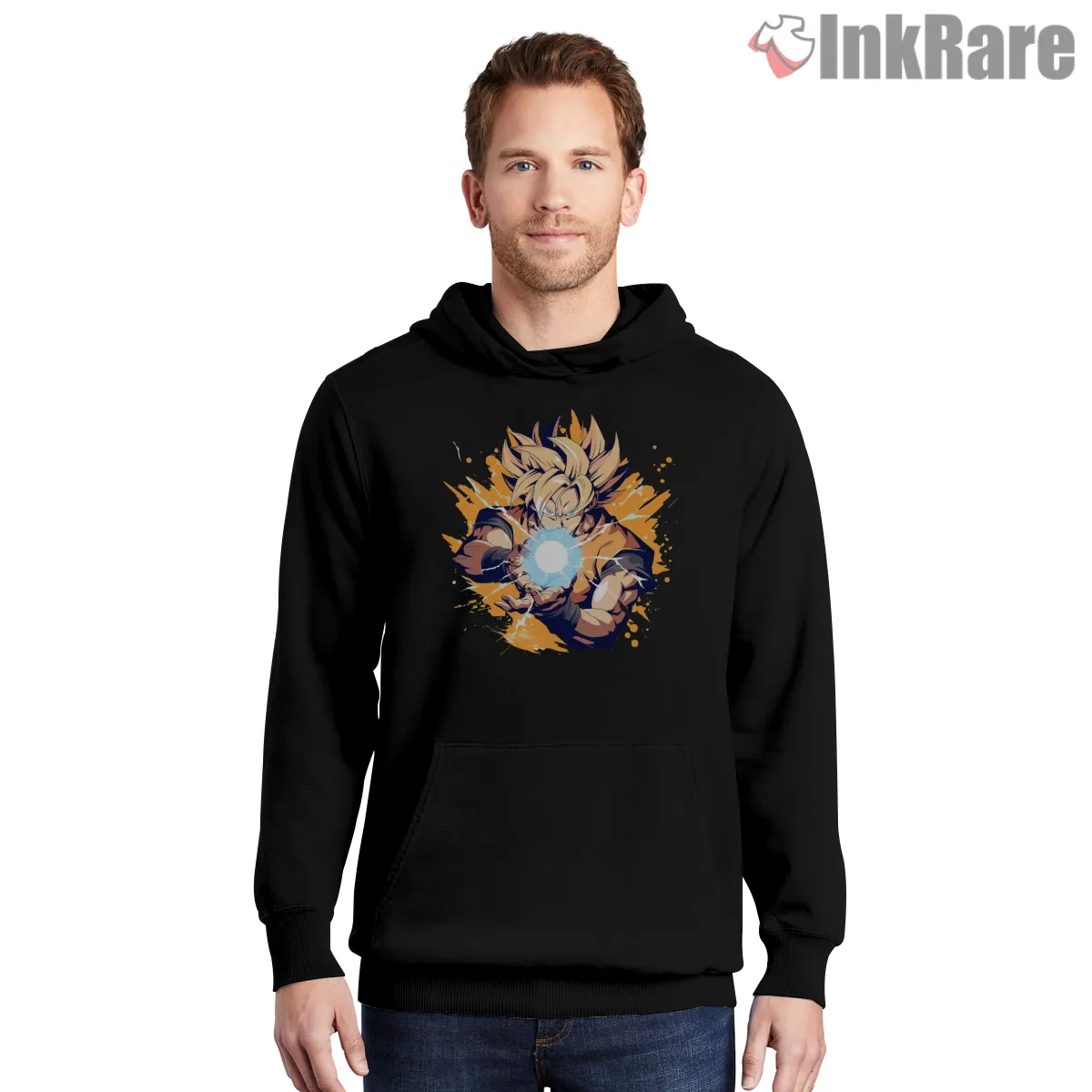Goku Super Saiyan Radiant Sphere Hoodie Black Goku Super Saiyan Radiant Sphere Shirt on black hoodie for men graphic tee