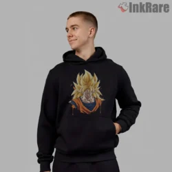 Goku Super Saiyan Three Iconic Hair Shirt on black hoodie for men graphic tee