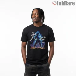 Goku Ultra Instinct Blue Flame Silhouette Shirt on black short sleeve shirt for men graphic tee