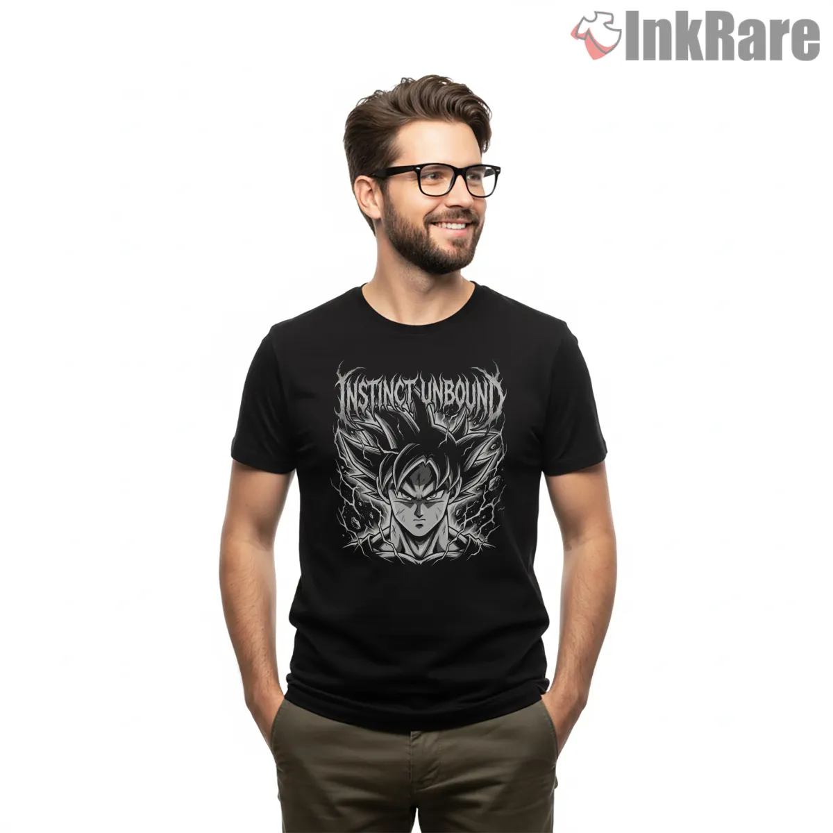 Goku Ultra Instinct Unbound Monochrome Short Sleeve Black Goku Ultra Instinct Unbound Monochrome Shirt on black short sleeve shirt for men graphic tee