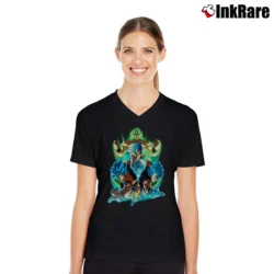 Women’s Goku Vegeta Gogeta Broly Dragon Ball Saiyan V-Neck Tee in black | Chic Neckline, Soft Texture