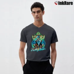 Men’s Goku Vegeta Gogeta Broly Dragon Ball Saiyan V-Neck Tee in charcoal | Sharp, Breathable, Everyday Staple