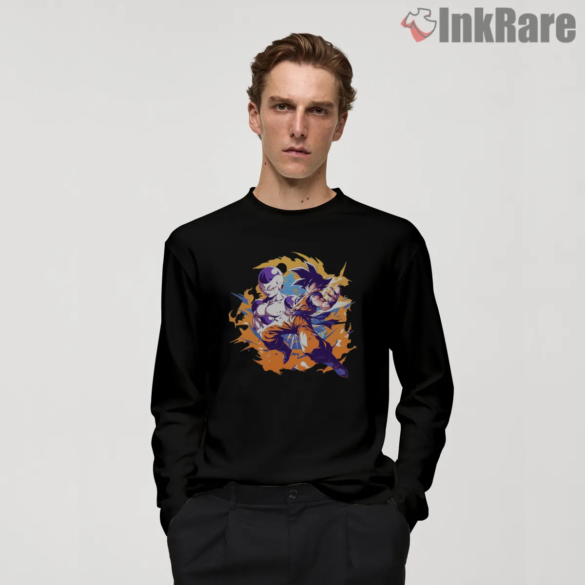 Goku Vs Frieza Clash Burst Duo Long Sleeve Black Goku Vs Frieza Clash Burst Duo Shirt on black long sleeve shirt for men graphic tee