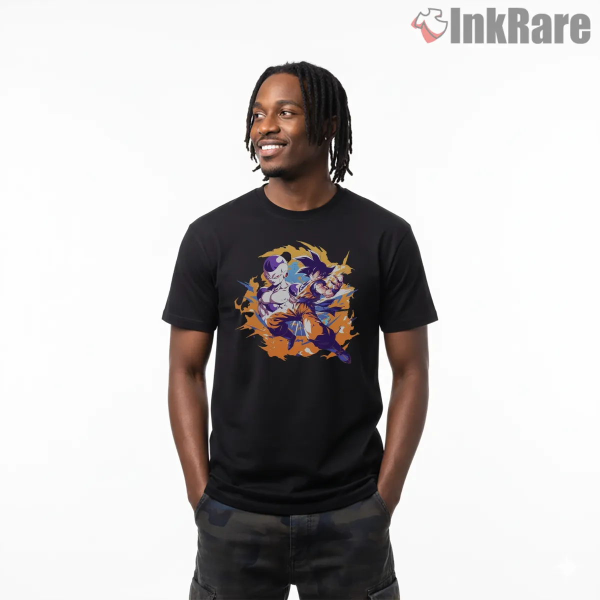 Goku Vs Frieza Clash Burst Duo Short Sleeve Black Goku Vs Frieza Clash Burst Duo Shirt on black short sleeve shirt for men graphic tee