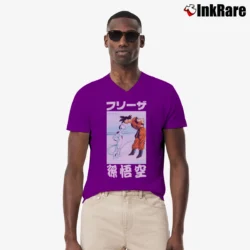 Men’s Goku Vs Frieza Dragon Ball Z Battle V-Neck Tee in purple | Sharp, Breathable, Everyday Staple