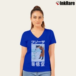 Women’s Goku Vs Frieza Dragon Ball Z Battle V-Neck Tee in royal blue | Chic Neckline, Soft Texture
