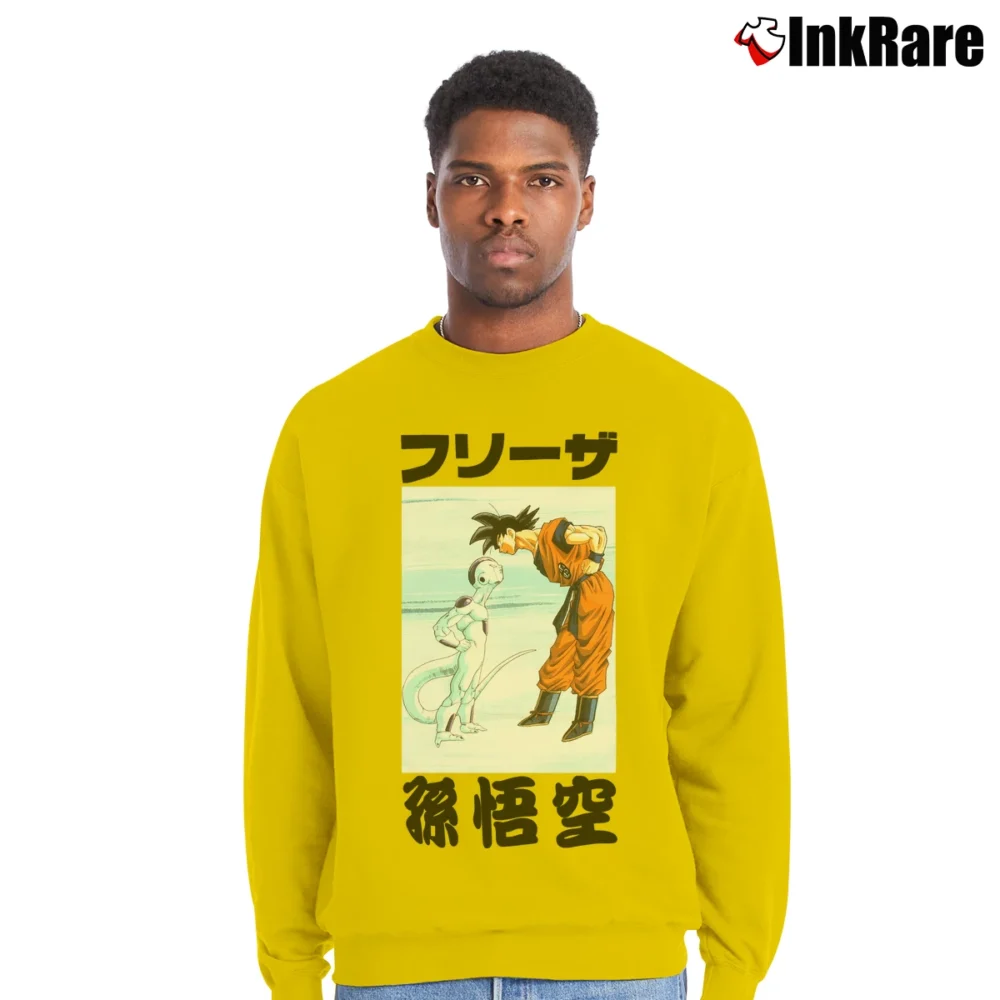 Men’s Goku Vs Frieza Dragon Ball Z Classic Battle Crewneck Sweatshirt in yellow | Cozy Fabric, Clean Style